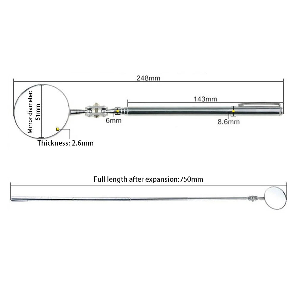 51cm Portable Telescopic Inspection Mirror Car Angle View Tool Repair Detection Hand Tool - Silver - 7