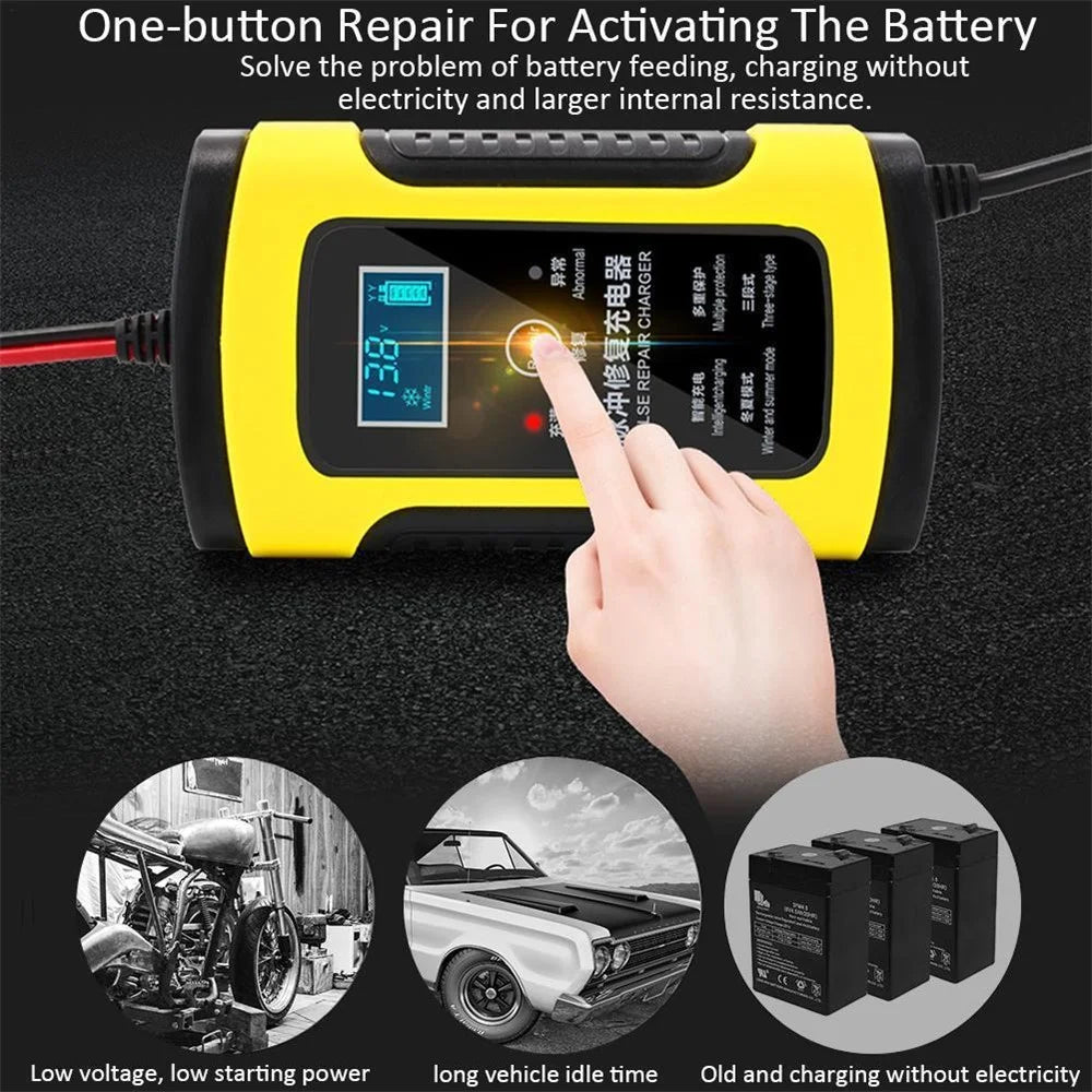 12V Battery Charger All-Intelligent Universal Battery Maintainer Repair Lead-Acid Battery Charger with Digital Display for Motorcycle Cars - US Plug - 2