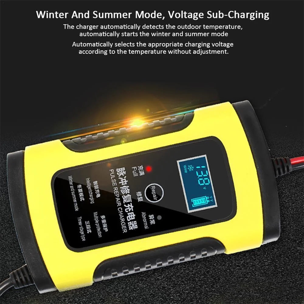 12V Battery Charger All-Intelligent Universal Battery Maintainer Repair Lead-Acid Battery Charger with Digital Display for Motorcycle Cars - US Plug - 3