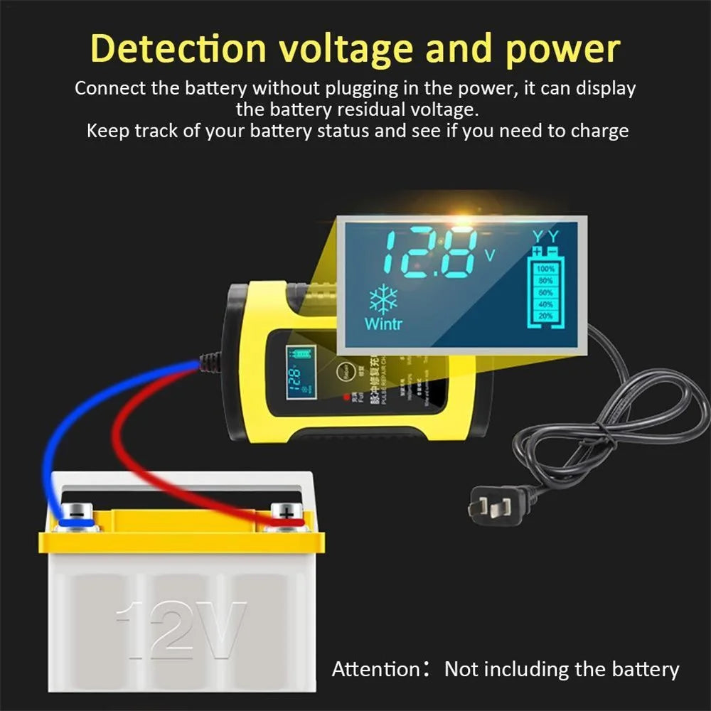 12V Battery Charger All-Intelligent Universal Battery Maintainer Repair Lead-Acid Battery Charger with Digital Display for Motorcycle Cars - US Plug - 4