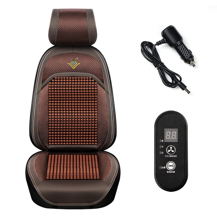 XIONGGUAN AM001 Intelligent Massage Wood Beaded Car Seat Cushion 3 Gears Cooling Ventilated Lumbar Back Pad - Brown - 1