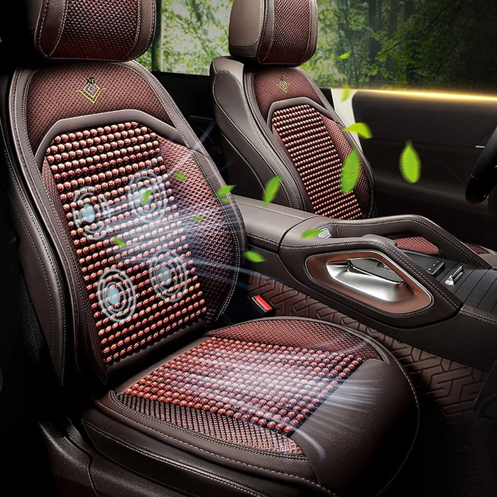 XIONGGUAN AM001 Intelligent Massage Wood Beaded Car Seat Cushion 3 Gears Cooling Ventilated Lumbar Back Pad - Brown - 2