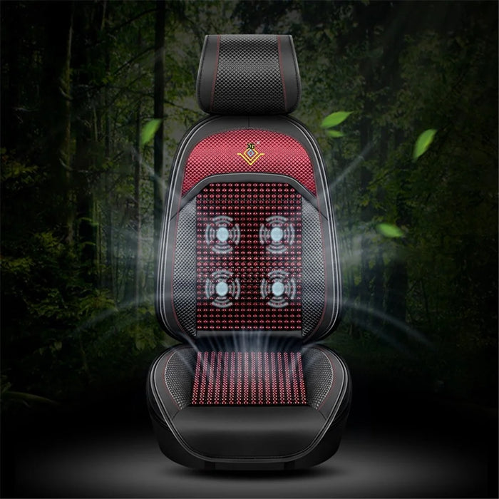 XIONGGUAN AM001 Intelligent Massage Wood Beaded Car Seat Cushion 3 Gears Cooling Ventilated Lumbar Back Pad - Brown - 3