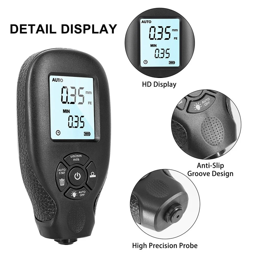 HW-300 Paint Thickness Gauge Car Coating Thickness Meter Paint Film Thickness Measurement Dry Film Digital Meter Gauge Check with LCD Display - White - 5