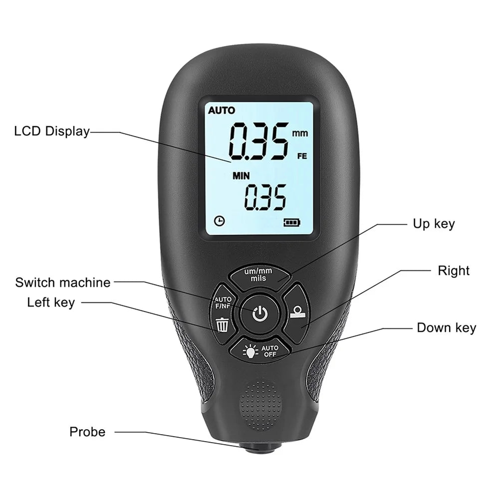 HW-300 Paint Thickness Gauge Car Coating Thickness Meter Paint Film Thickness Measurement Dry Film Digital Meter Gauge Check with LCD Display - White - 6