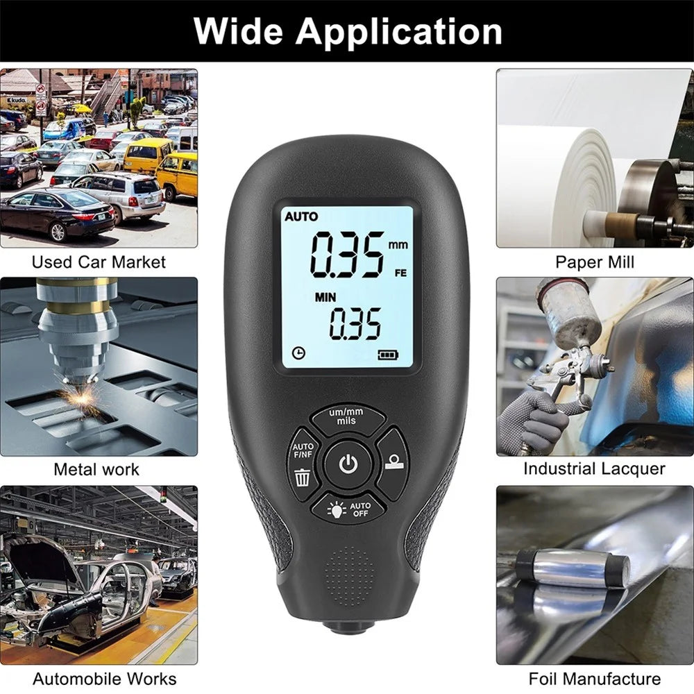 HW-300 Paint Thickness Gauge Car Coating Thickness Meter Paint Film Thickness Measurement Dry Film Digital Meter Gauge Check with LCD Display - White - 7