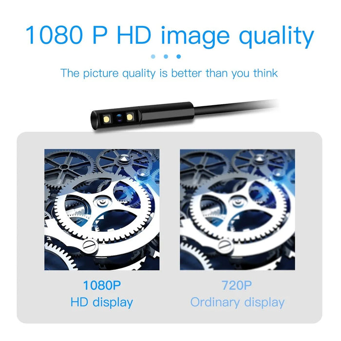 P100 2m Rigid Cable, 6-LED Pipe Inspection Borescope 8mm Lens 2.4 Inch IPS Screen HD 1080P Industrial Endoscope Camera - Side Lens - 2