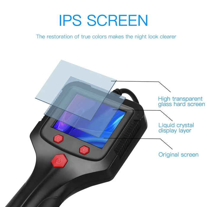 P100 2m Rigid Cable, 6-LED Pipe Inspection Borescope 8mm Lens 2.4 Inch IPS Screen HD 1080P Industrial Endoscope Camera - Side Lens - 3