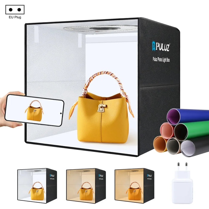 PULUZ PU5051 50x50cm LED Photography Box PD 30W Fast Charge Photo Studio Tent Box with 6 Backdrops - UK Plug - 1