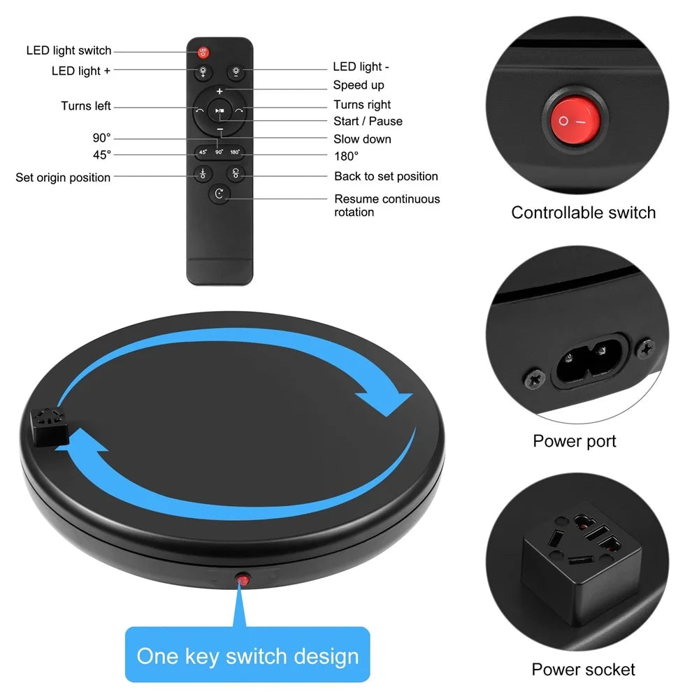 PULUZ PU3147 45cm Electric Turntable Remote Control Rotating Display Stand with Power Socket, Loading: 100kg - EU Plug  /  Black - 2