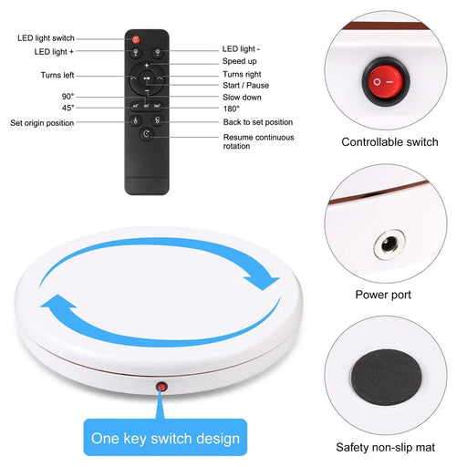 PULUZ PU3146 45cm Remote Control Electric Turntable 100kg Loading Rotating Display Stand - EU Plug / White - 2