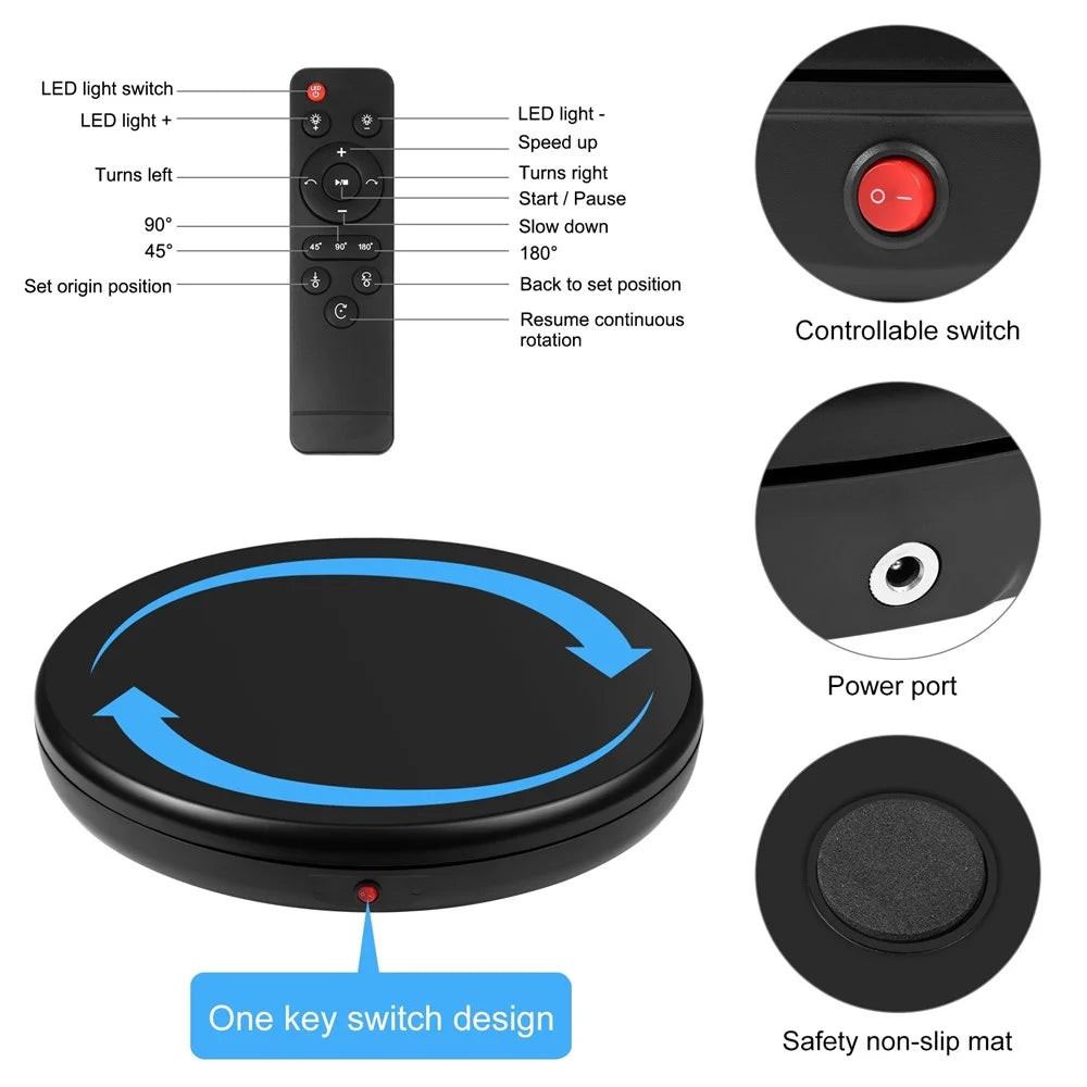 PULUZ PU3145 45cm Remote Control Electric Turntable 100kg Loading Rotating Display Stand - EU Plug / Black - 2
