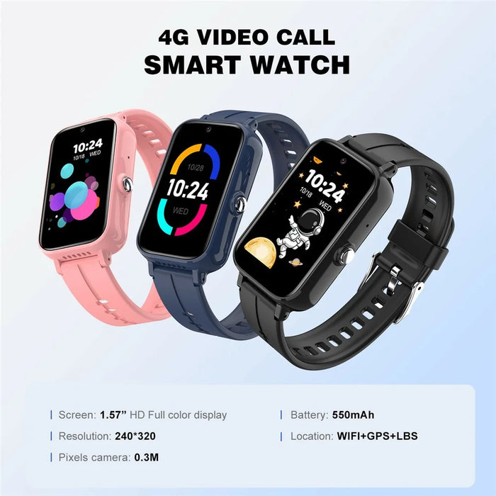 DH13S 1.57 Inch IPS Touch Screen Kids Smart Watch 4G Calling SOS GPS Tracking Wristwatch (Europe  /  Asian  /  Africa Version) - Black - 4