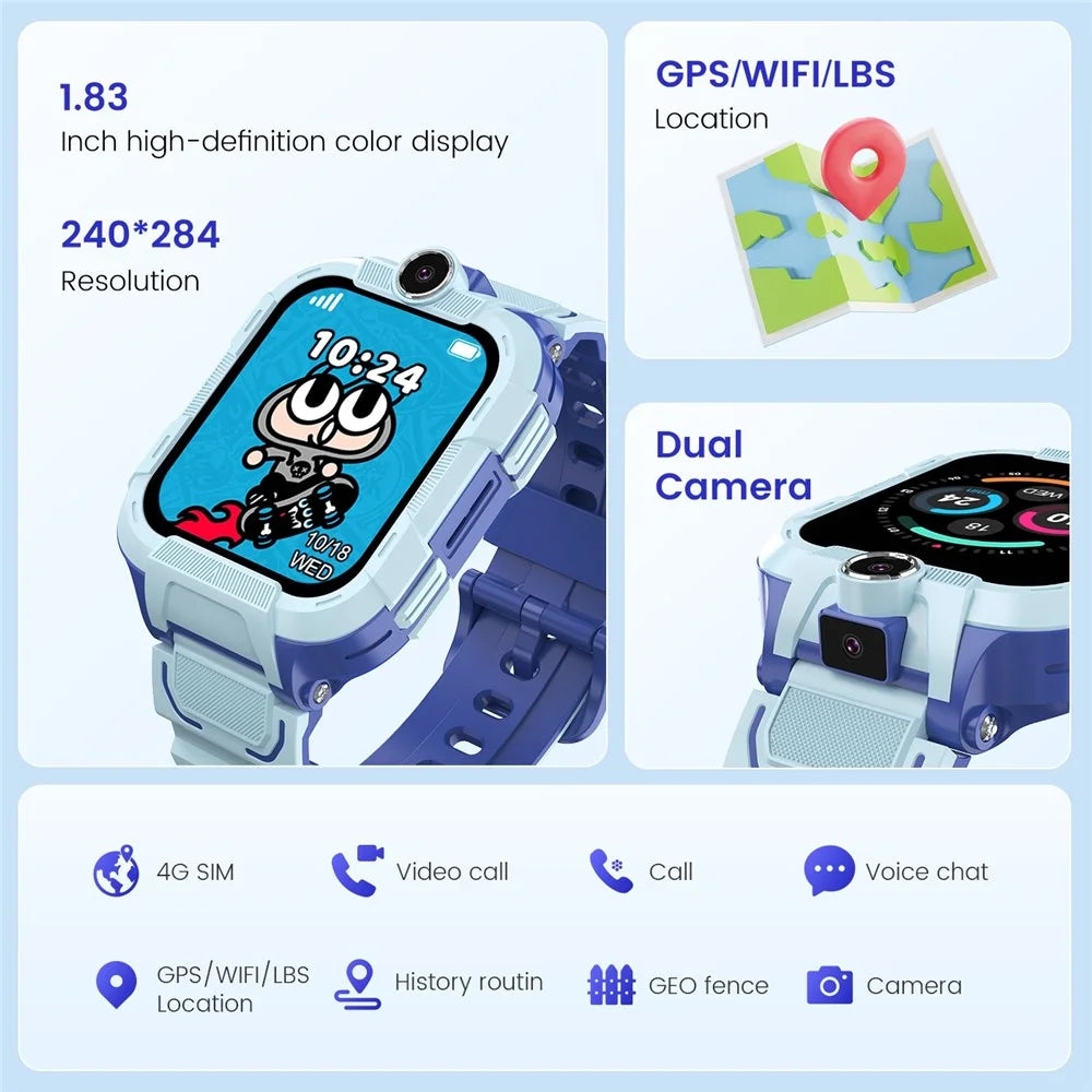 DH15S 1.83 Inch 4G Calling Kids Smart Watch SOS GPS Tracker Built In LED Flashlight (Europe  /  Asian  /  Africa Version) - Blue - 3