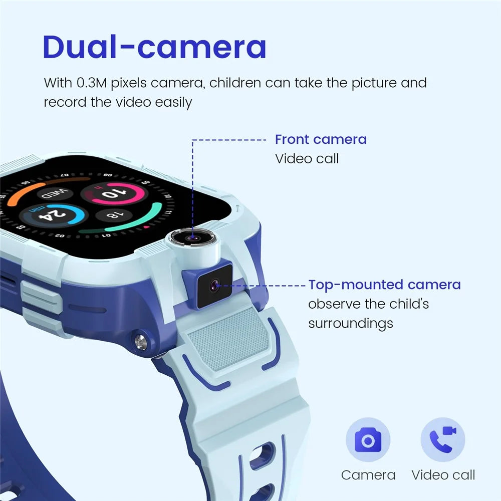 DH15S 1.83 Inch 4G Calling Kids Smart Watch SOS GPS Tracker Built In LED Flashlight (Europe  /  Asian  /  Africa Version) - Blue - 4