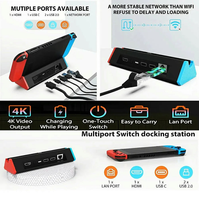 For Nintendo Switch 2 Docking Station 4K / 120Hz HD 2.1 Extension Hub with USB 3.0 and LAN Port - 6