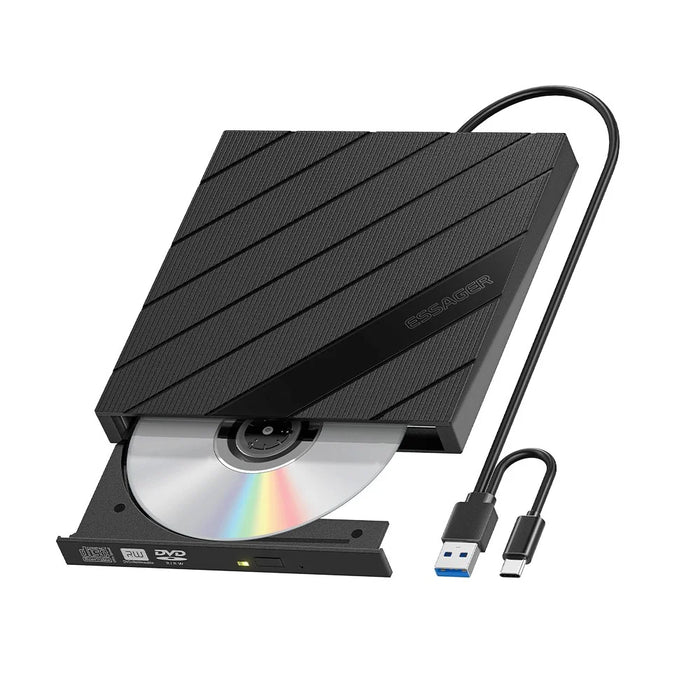 ESSAGER External DVD Drive 8X Read Write External Optical Drive High Performance Chip for Laptop PC - Black - 1