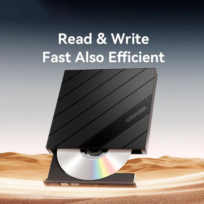 ESSAGER External DVD Drive 8X Read Write External Optical Drive High Performance Chip for Laptop PC - Black - 3