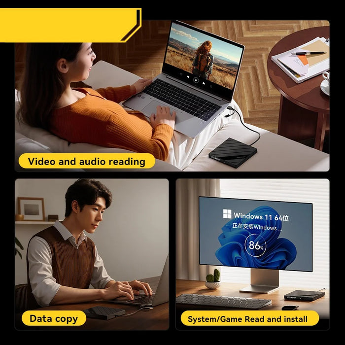 ESSAGER External DVD Drive 8X Read Write External Optical Drive High Performance Chip for Laptop PC - Black - 5