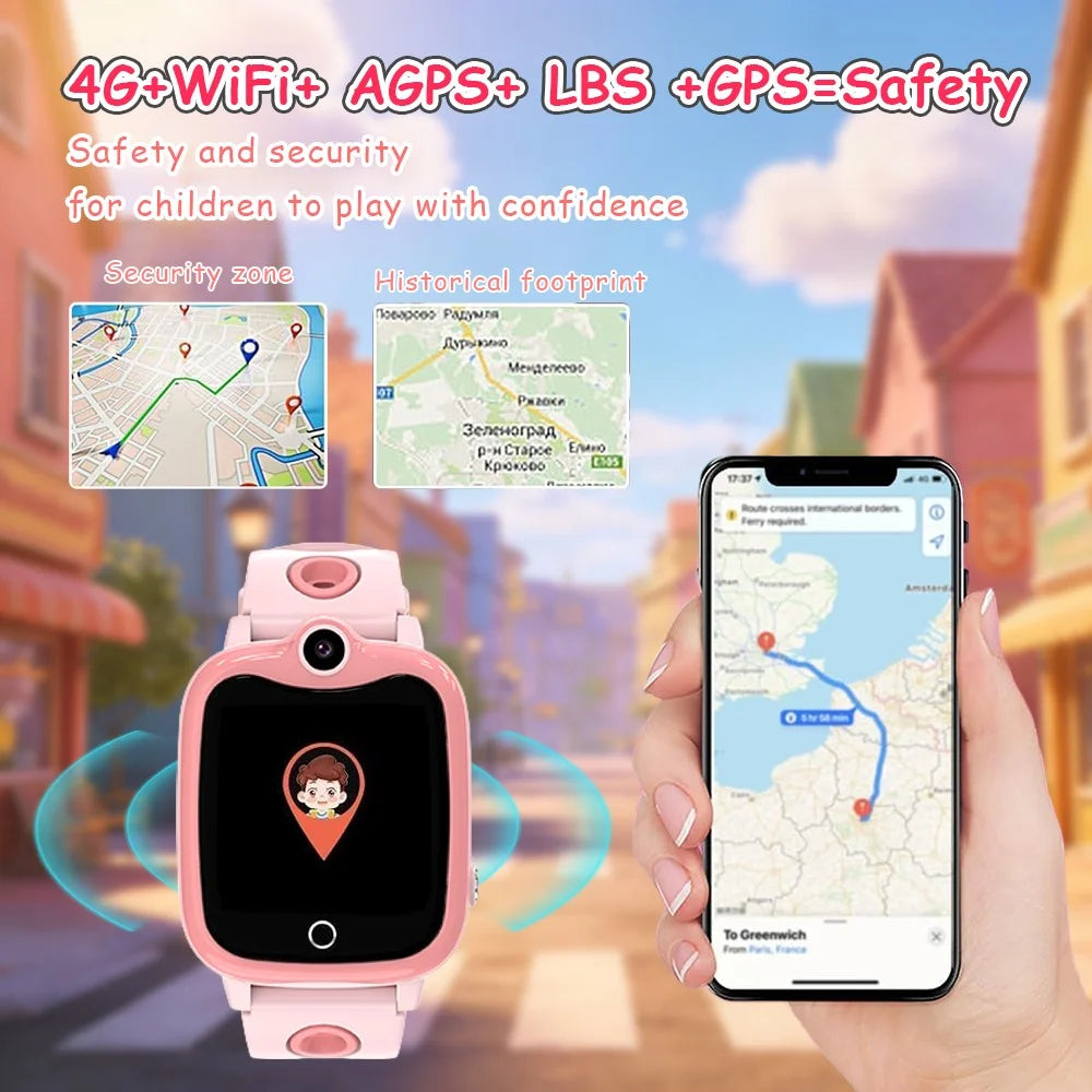 DH10 Kids GPS Smart Watch 4G Smart Watch with Call, Family Voice, SOS, IP67 Waterproof (Europe / Asia / Africa Version) - Pink - 4