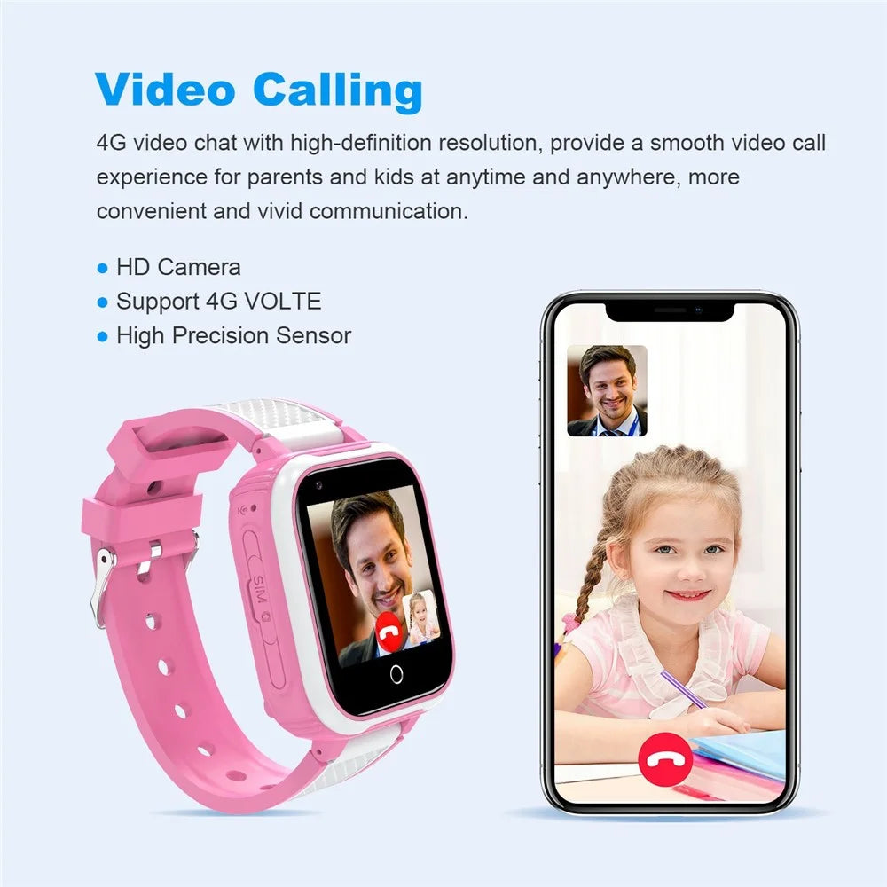 D9 For Kids 4G Video Call Android Smart Watch 1.83 Inch IPS Screen GPS Tracking SOS Children Wristwatch, 2+16GB - Pink - 4
