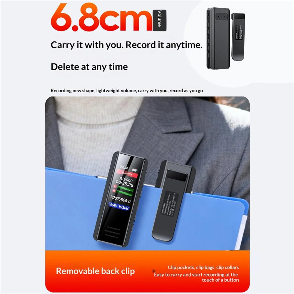 B200 8GB Clip-on Voice Recorder Noise Reduction 1.47 inch Mini Lavalier Recorder - Black - 6