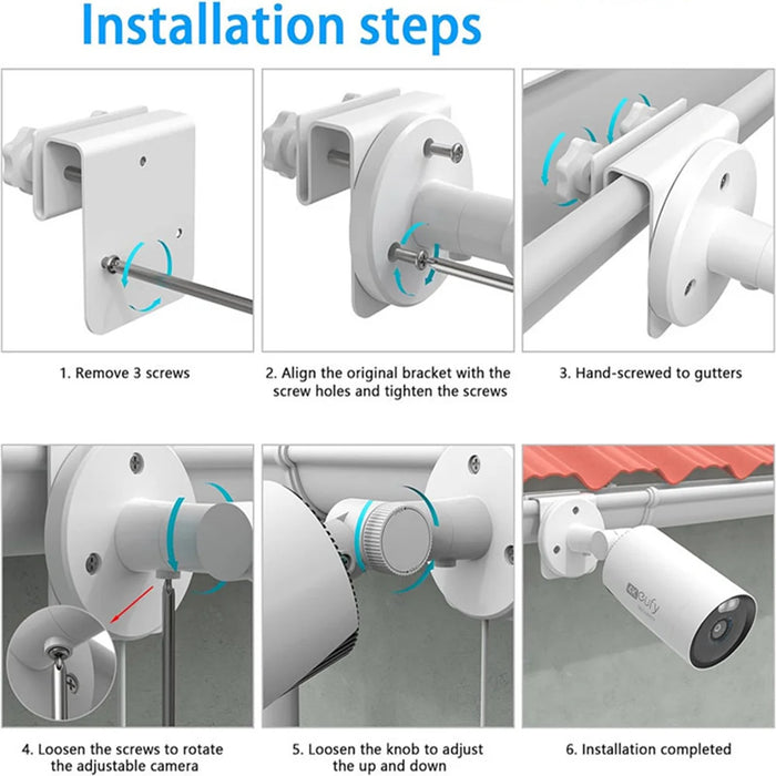 360 Degree Adjustable Security Camera Mount Bracket for Outdoor Gutter Waterproof Camera Holder Stand - White - 5
