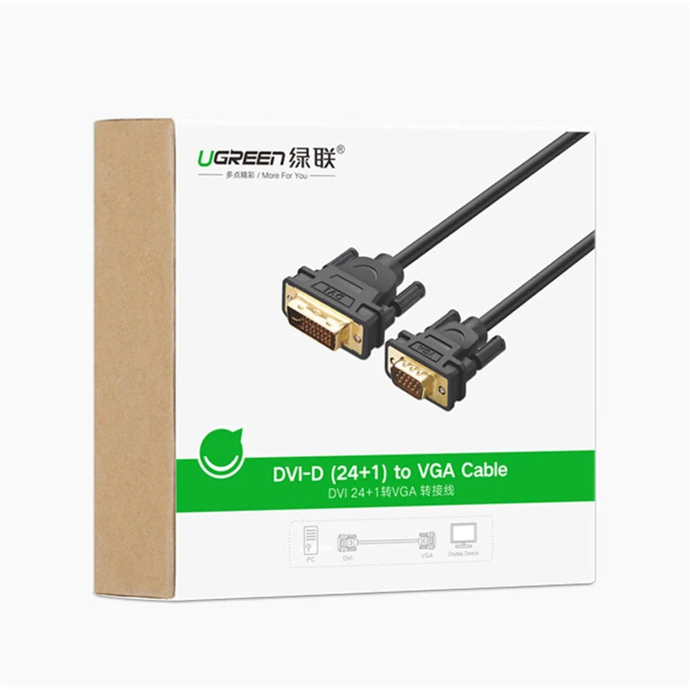 UGREEN 30838 DVI-D 24+1 Male to VGA Male Video Cable Adapter Cord 1.5m for HDTV Projector Computer - 7