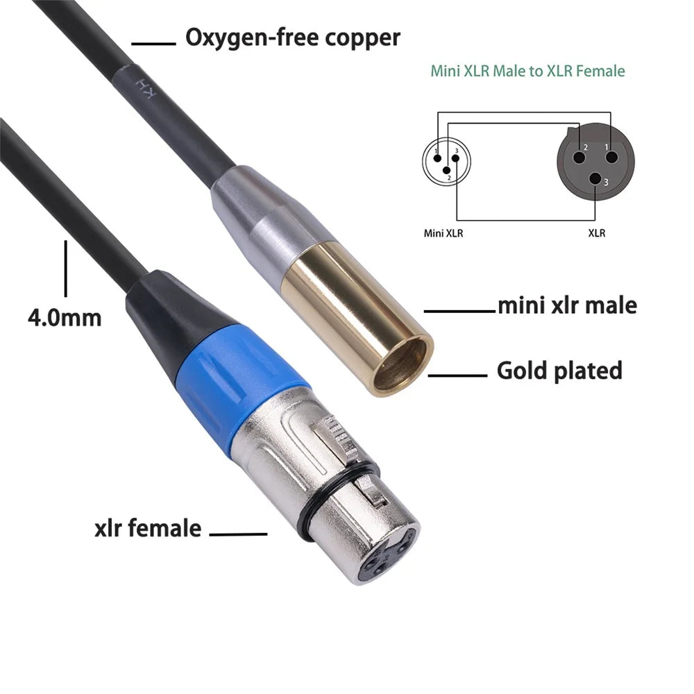 1m Gold Plated Mini XLR 3pin to XLR Audio Cable Male/Female Connector Microphone Cord Video Adapter Wire - 2