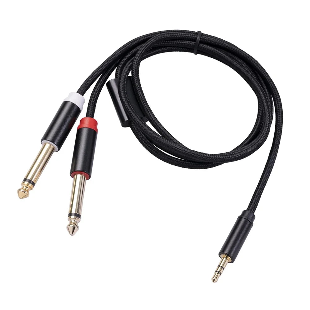 1m Audio Cable 3.5mm to Double 6.35mm Aux Cable 2 Mono 6.35 Jack to 3.5 Male for Phone to Mixer Amplifier - 5