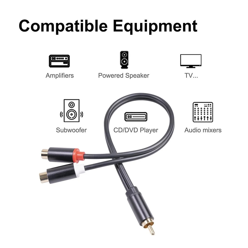 3686MFF-03 RCA Male to Dual RCA Female Audio Power Amplifier Adapter Cable Stereo Y Splitter Cord - 3