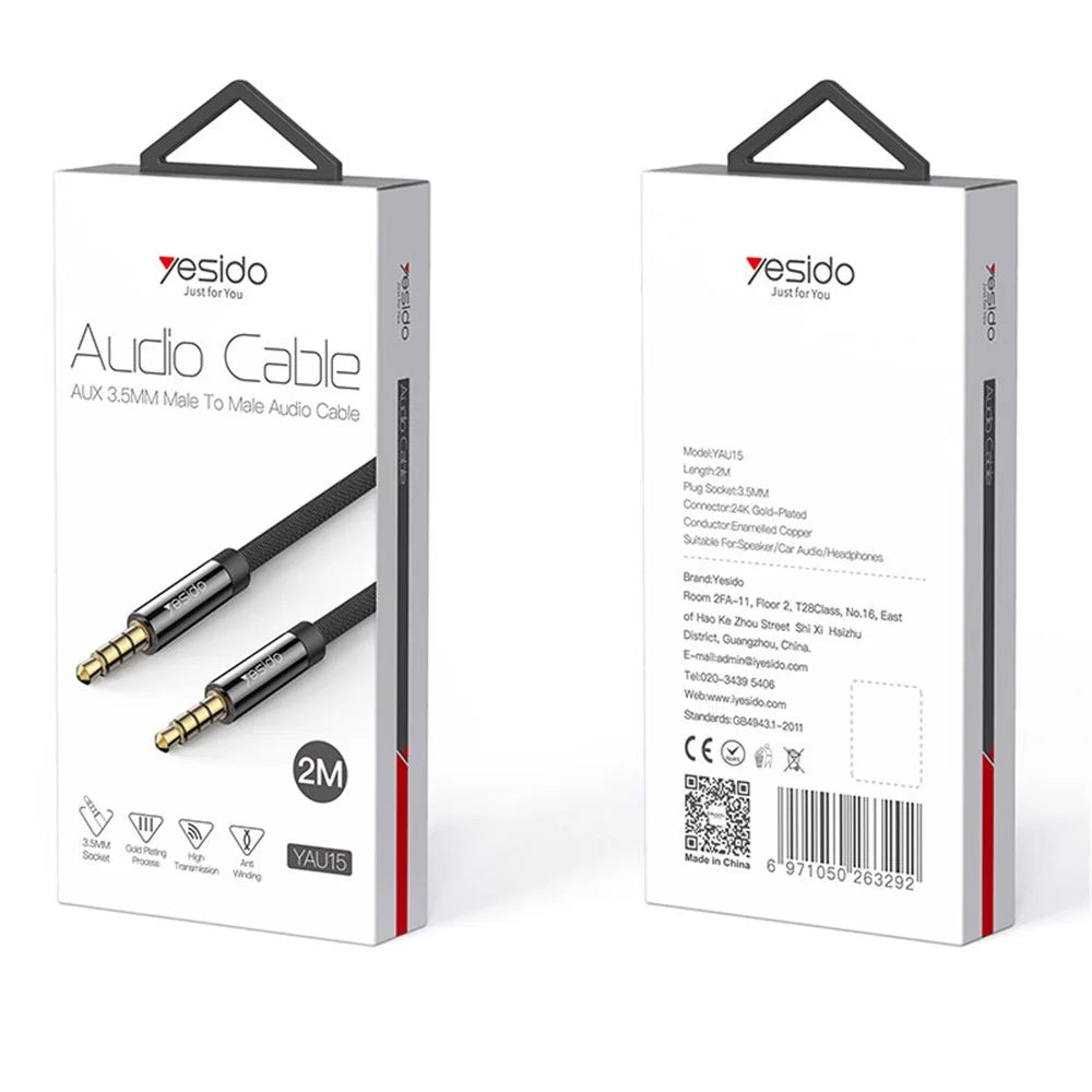 YESIDO 2m YAU15 AUX Cord Audio Cable 3.5mm Male to Male for Car Home Stereo Speaker Headphone - 6