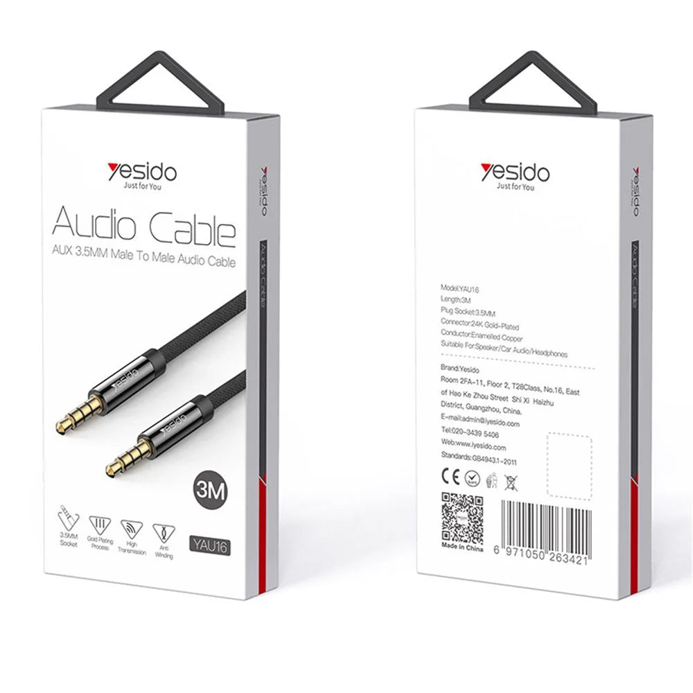 YESIDO 3m YAU16 Auxiliary Audio Cable Tangle-free 3.5mm Male to Male AUX Cord - 6