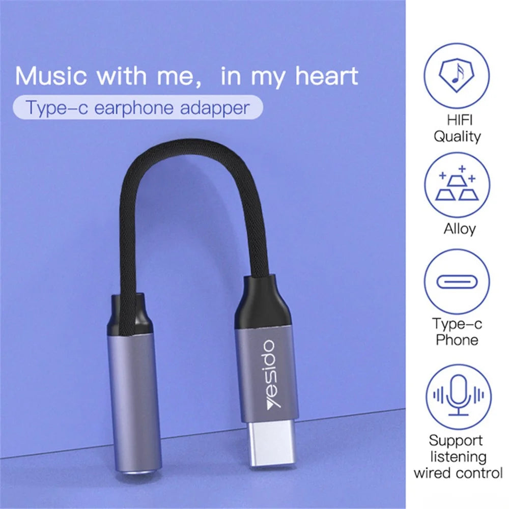 YESIDO YAU19 Type C to 3.5mm Female Headphone Jack Adapter USB C to Aux Audio Dongle Cable - 2
