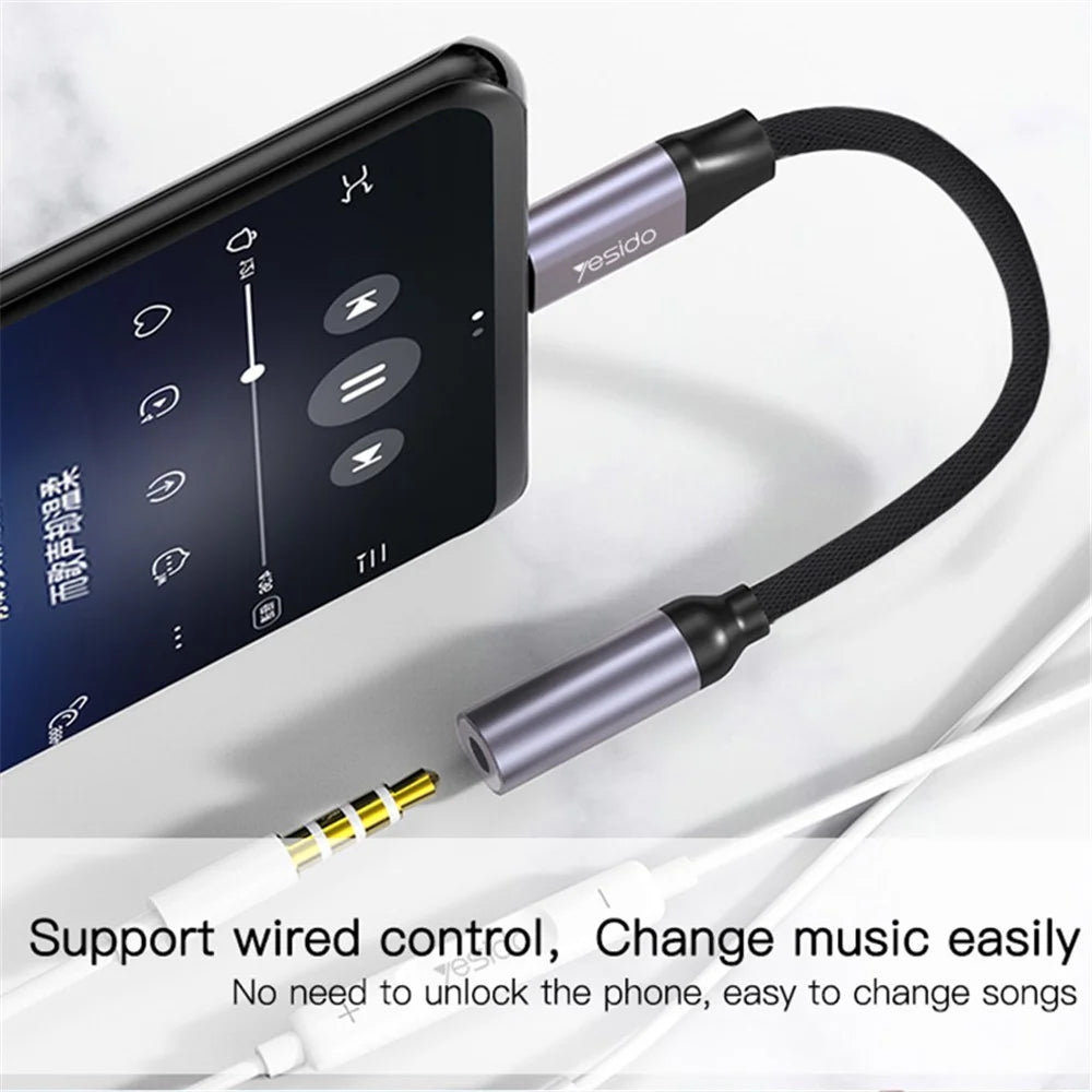 YESIDO YAU19 Type C to 3.5mm Female Headphone Jack Adapter USB C to Aux Audio Dongle Cable - 3