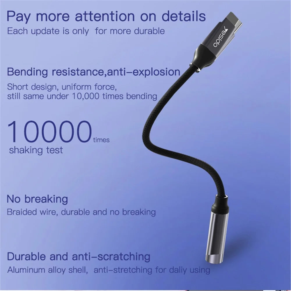YESIDO YAU19 Type C to 3.5mm Female Headphone Jack Adapter USB C to Aux Audio Dongle Cable - 5