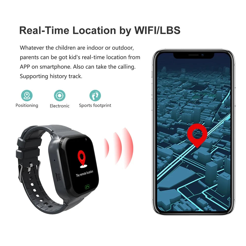 LT36 1.4-inch IPS Touch Screen 4G Smart Watch IP65 Waterproof Digital Watch with Camera GPS Support Calling Remote Monitoring G-sensor for Children - Black - 4