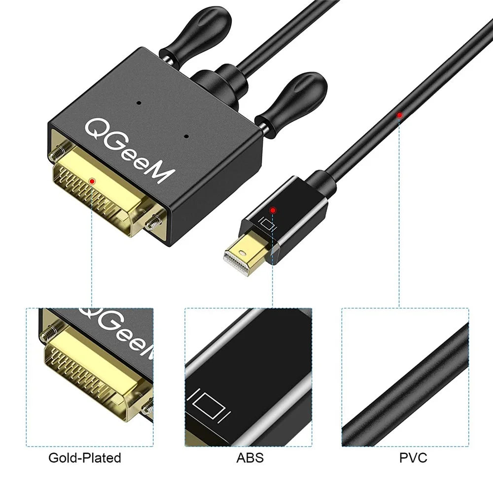 QGEEM QG-HD30 Mini DP to DVI Adapter Mini DisplayPort Male to DVI Male Computer Converter Cable Compatible with Thunderbolt 2 for MacBook Air/Pro/Monitor/Projector - 7