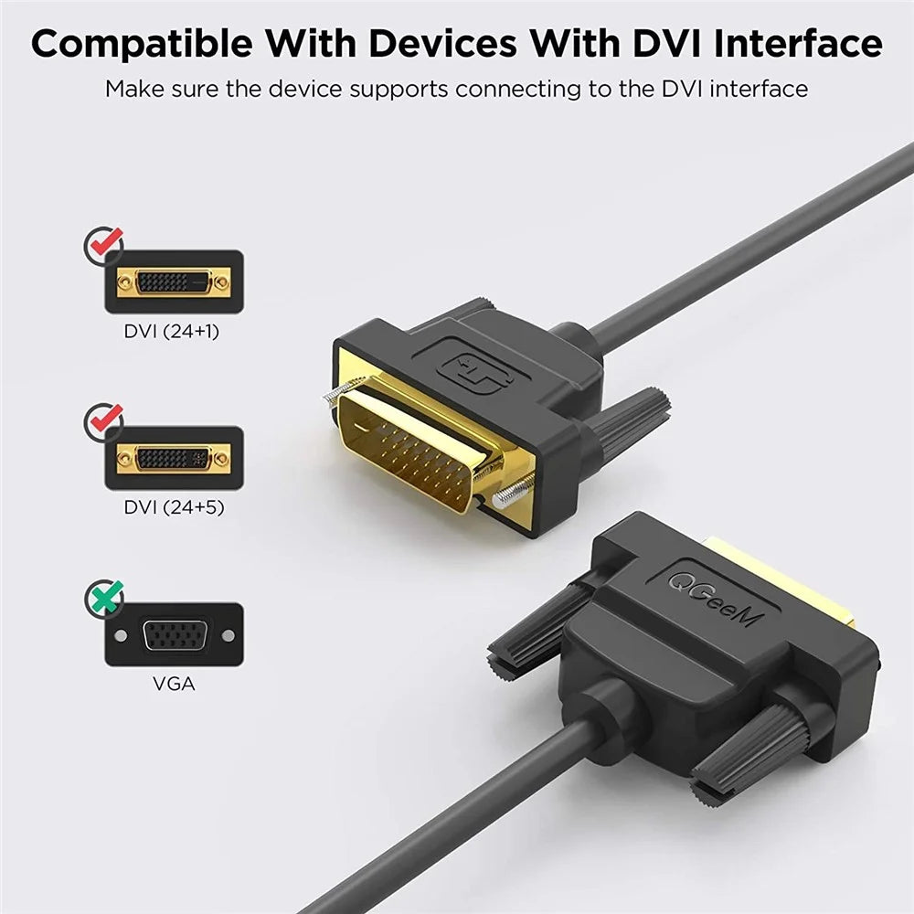 QGEEM QG-HD15 1.8m DVI Male to DVI Male Cable Adapter Dual-Link Cord Converter Support 2560x1600/60Hz Compatible with DVI-D (24+1) - 2