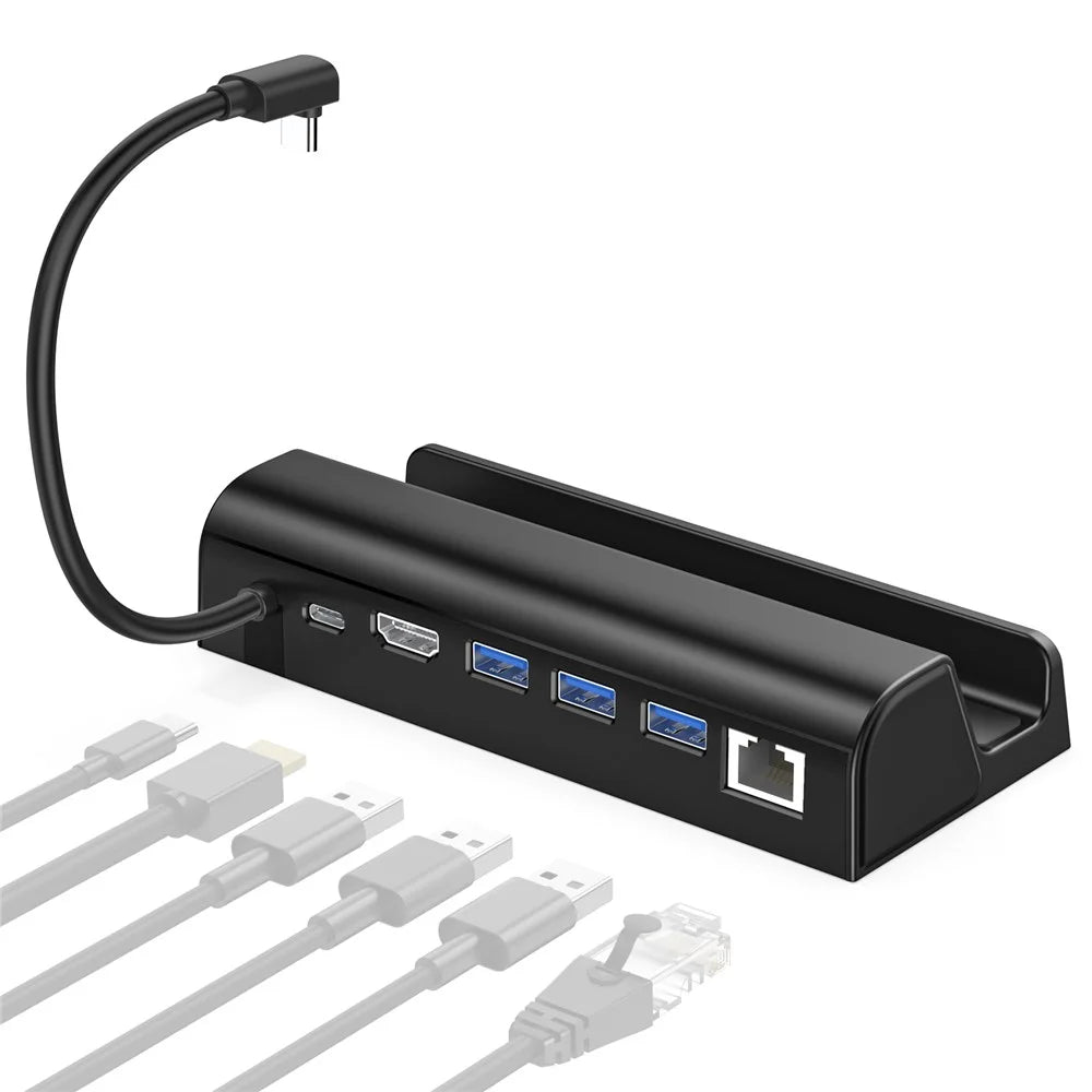 6 in 1 Docking Station for Steam Deck Dock HD 4K / 60Hz, Gigabit Ethernet, 3 USB3.0, USB-C Port Portable Hub with Stand - 1