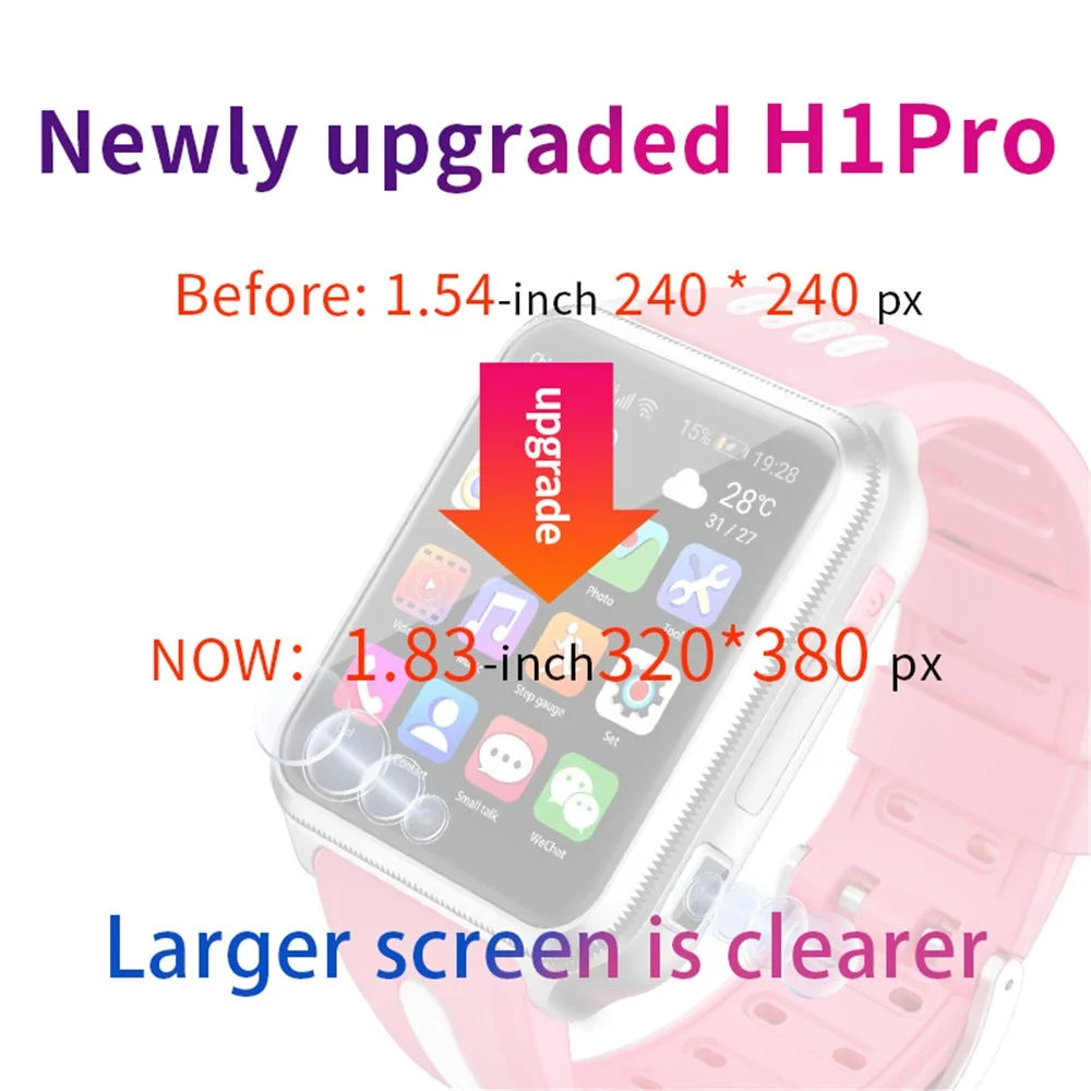 H1PRO 1.83" Large Screen Smart Phone Watch 4G Dual Camera Kids Watch 2+16G - Black  /  Grey - 2