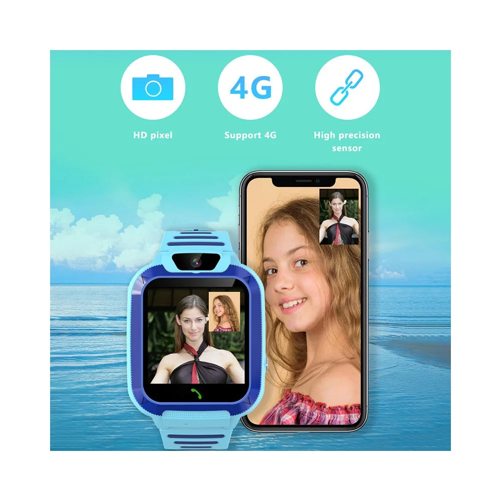 DH11 4G Kids Smart Watch with HD Video Call SOS Alert LBS + WiFi Tracker 1.44 Inch Touchscreen Phone Watch for Boys Girls - Blue - 2
