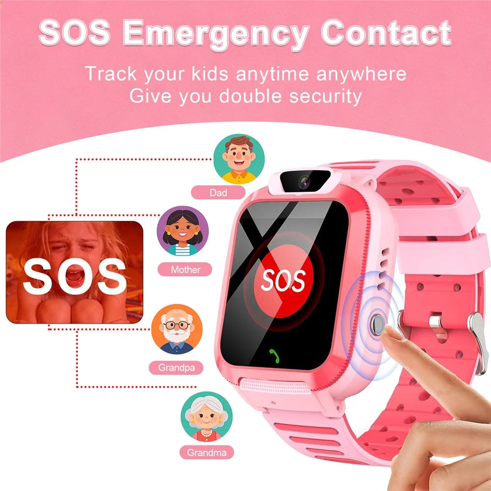 DH11 4G Kids Smart Watch with HD Video Call SOS Alert LBS + WiFi Tracker 1.44 Inch Touchscreen Phone Watch for Boys Girls - Blue - 4
