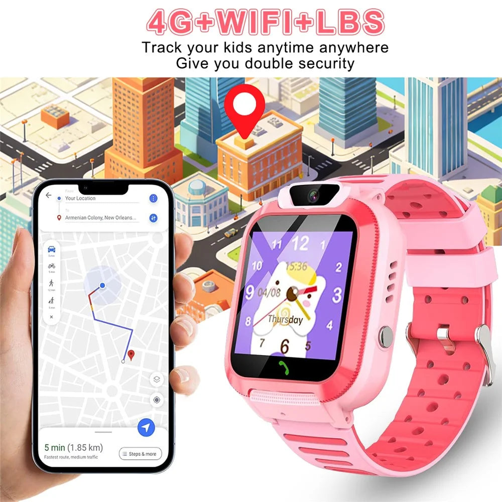 DH11 4G Kids Smart Watch with HD Video Call SOS Alert LBS + WiFi Tracker 1.44 Inch Touchscreen Phone Watch for Boys Girls - Blue - 7
