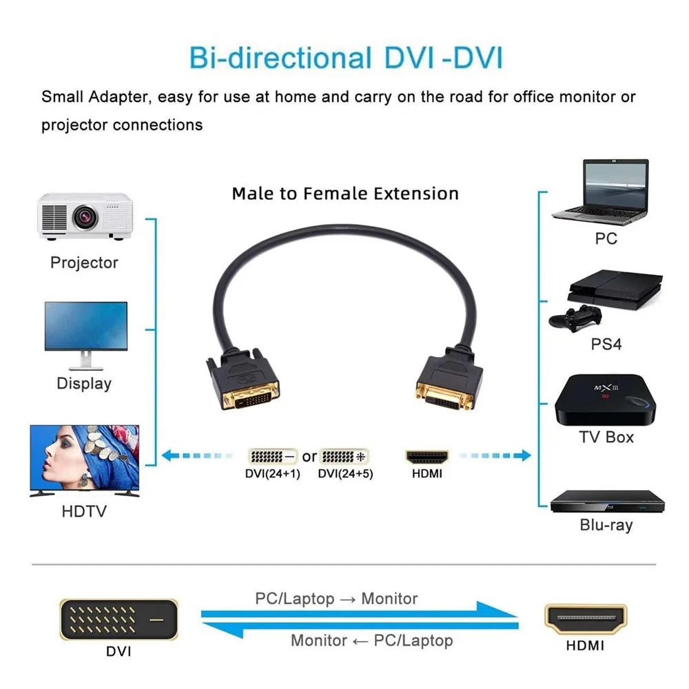 DB-005 50cm DVI 24+1 Male to Female Extension Cable DVI-D Dual Link Digital Video for Monitor - 6