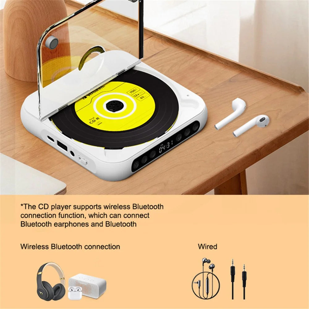 KC-918 CD Player with LCD Screen Portable Bluetooth-compatible Speaker Audio Repeater for Home Car - White - 3