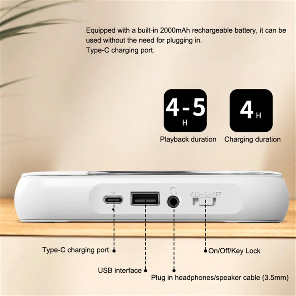 KC-918 CD Player with LCD Screen Portable Bluetooth-compatible Speaker Audio Repeater for Home Car - White - 5