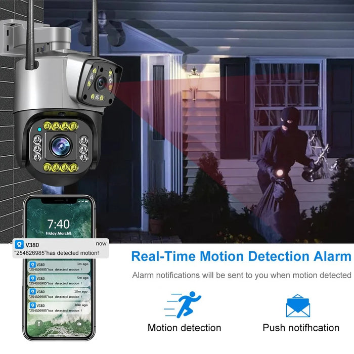 V380 WiFi 6MP Dual Lens Camera Motion Detection Alarm Waterproof Home Outdoor Security Camera - UK Plug - 4