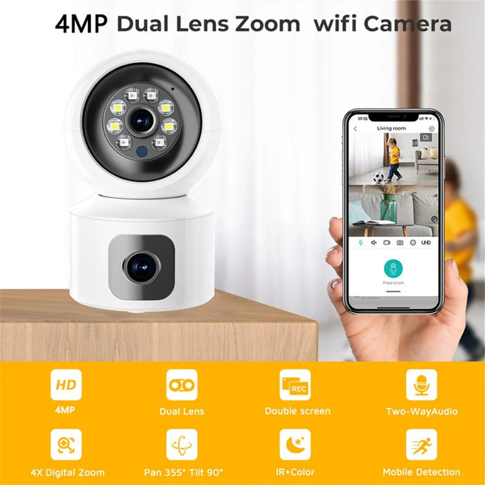 4MP Dual Lens Baby Monitor Ball Camera 4X Digital Zoom Two-Way Audio Night Vision Camera - US Plug - 2