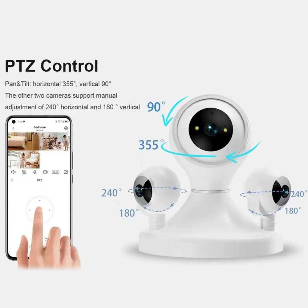 HD WiFi Camera Motion Detection Night Vision 3-Lens Home Security Camera, No Memory Card - EU Plug - 2